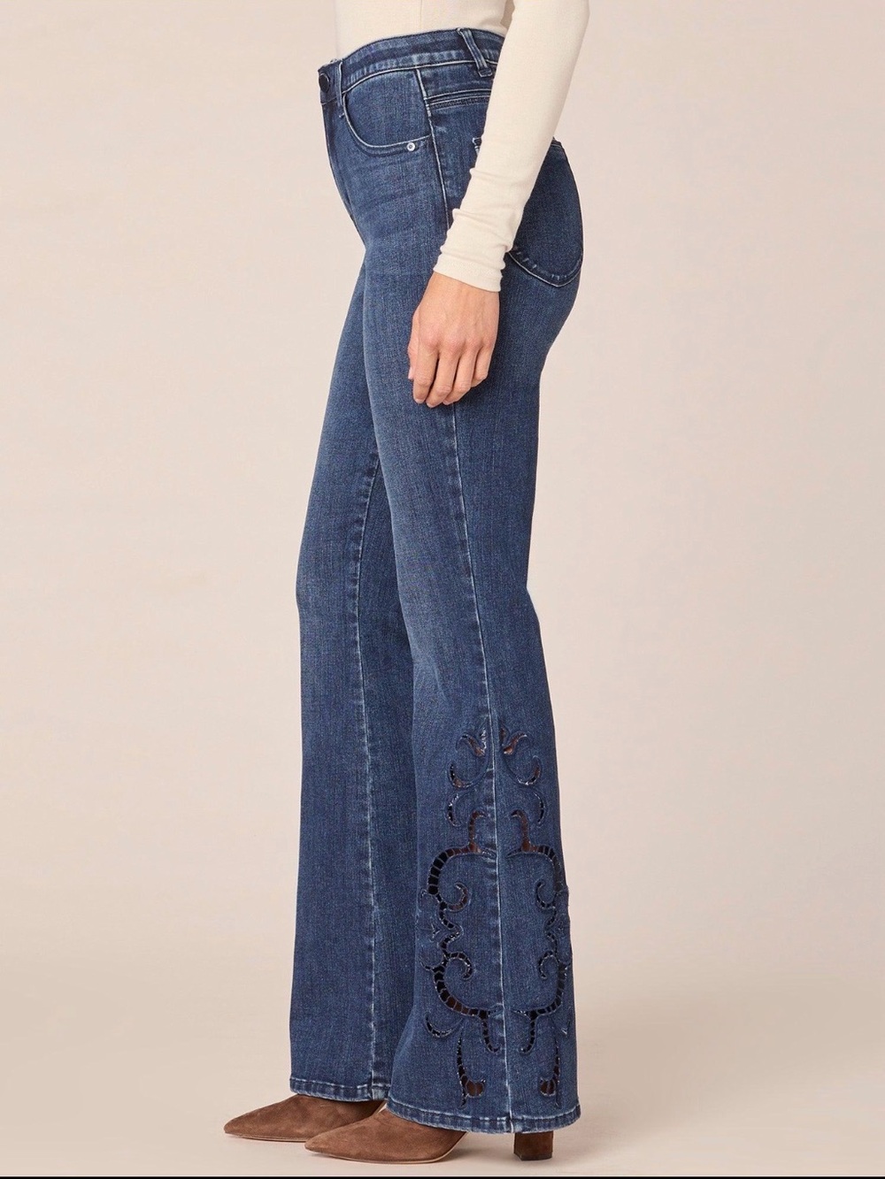 Democracy Blue Flare Jeans with Side Cutwork